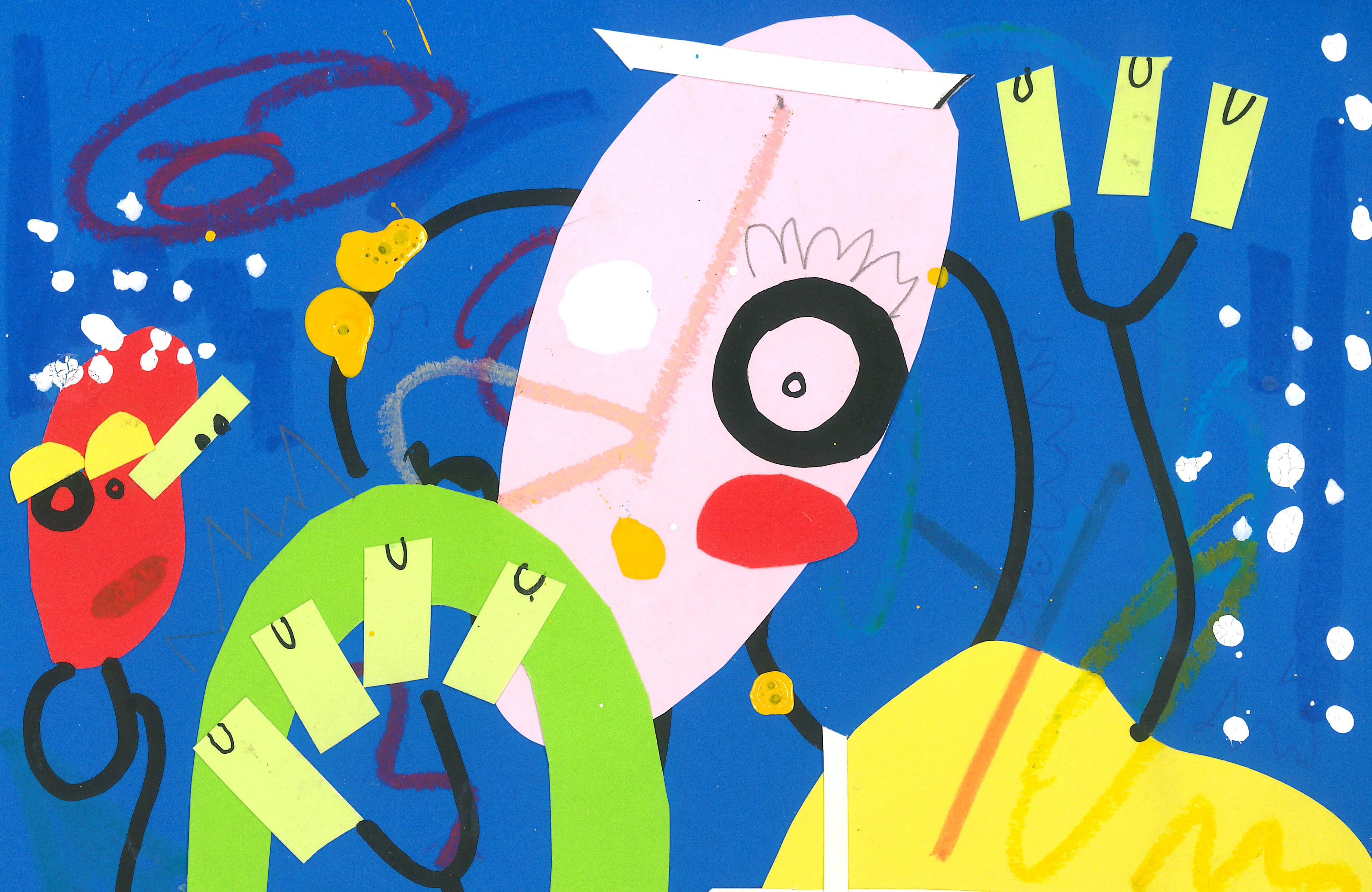 "Where Are We? Are We Under the Sea?", 2026, collage, pen, ink, oil pastel, 14.8 x 21 cm
