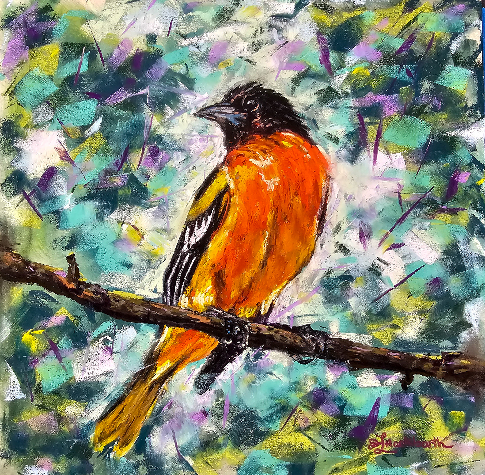 Lord Oriole 12 x 12 Uart400 blue violet underpainting