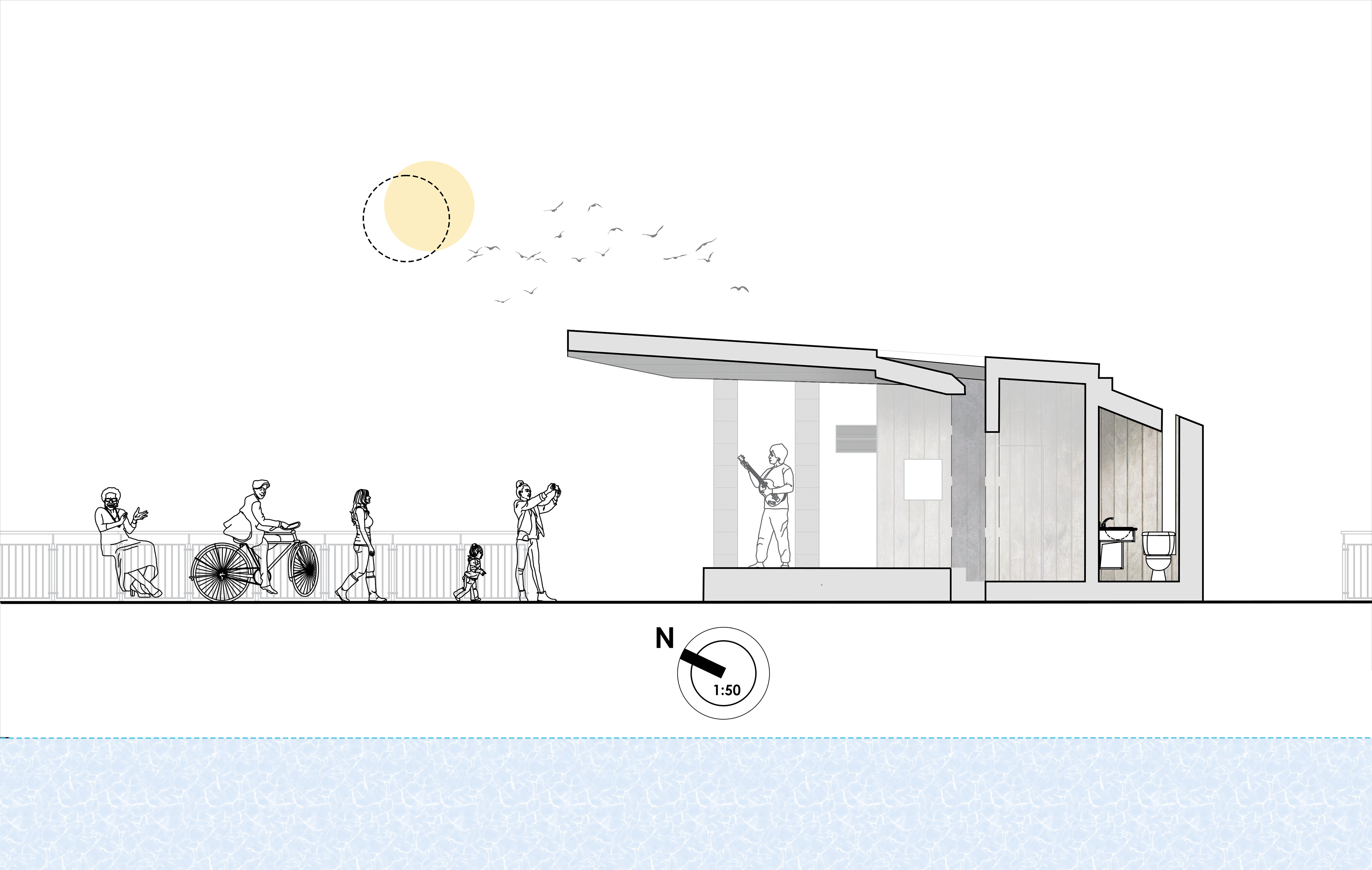 Section highlighting relationship between greywater systems (Aesthetic/Functionality)