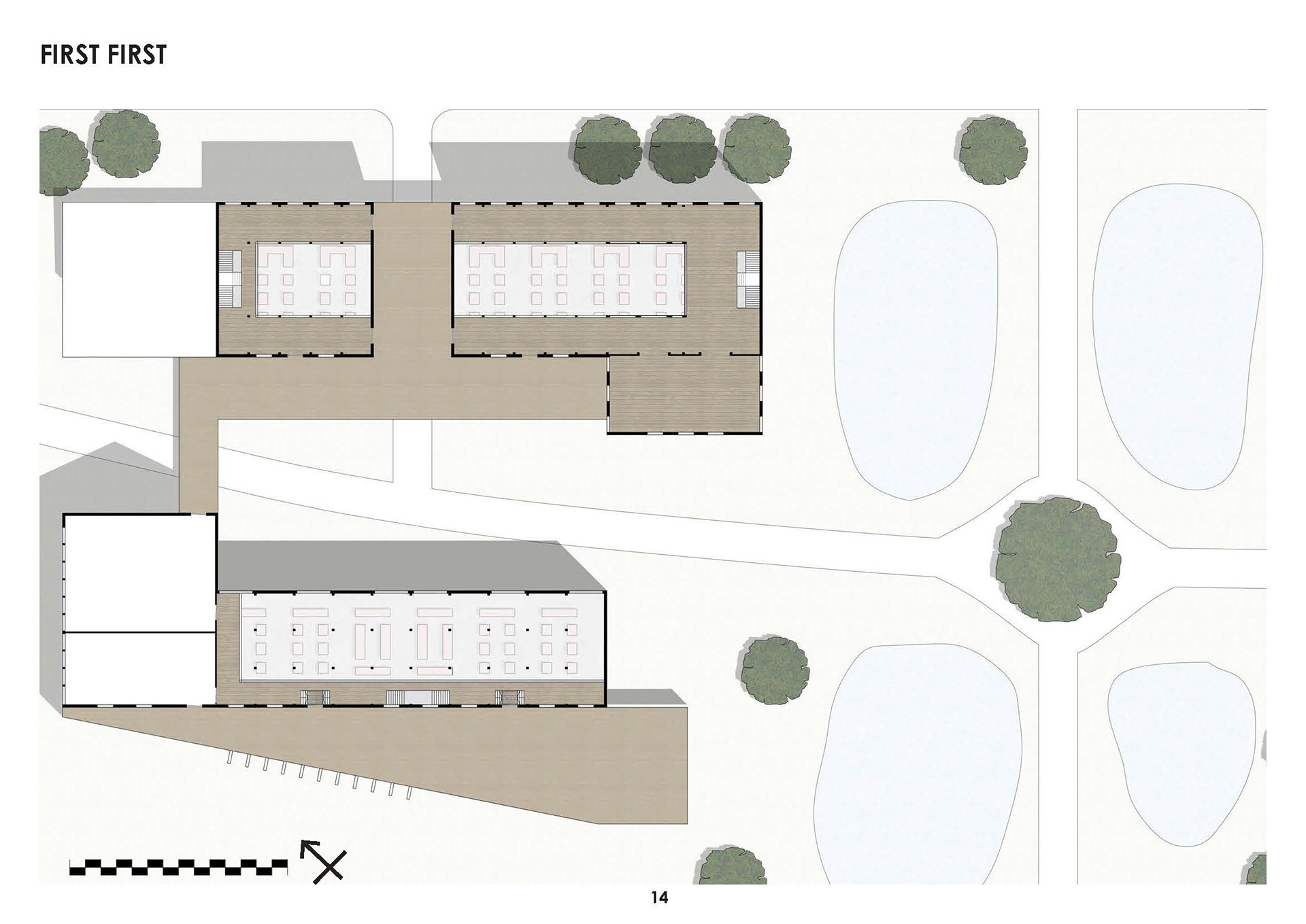 First Floor Plan highlighting exhibition space and mezzanine
