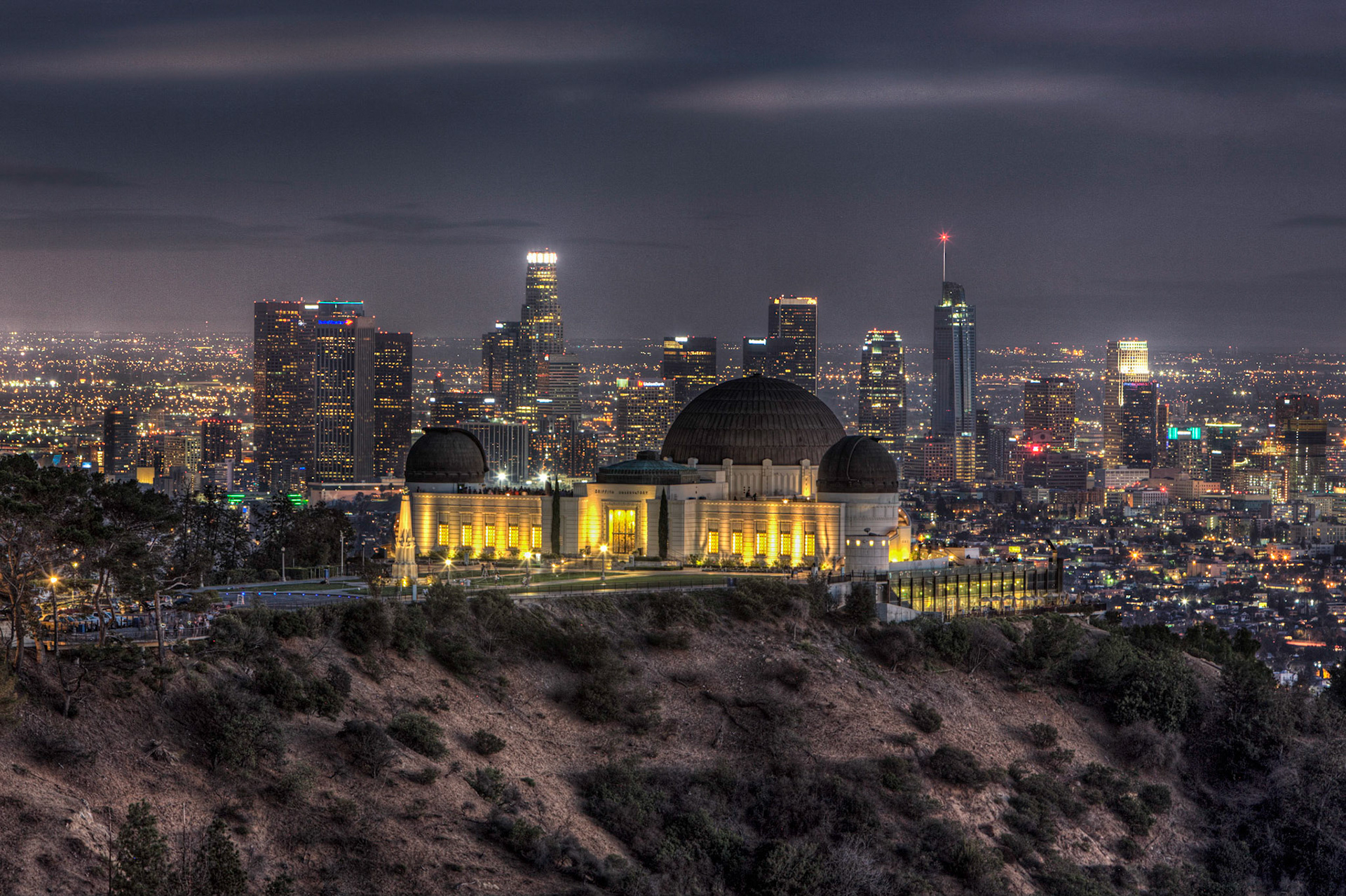 Griffith Park Observatory and Downtown Los Angeles, CA.