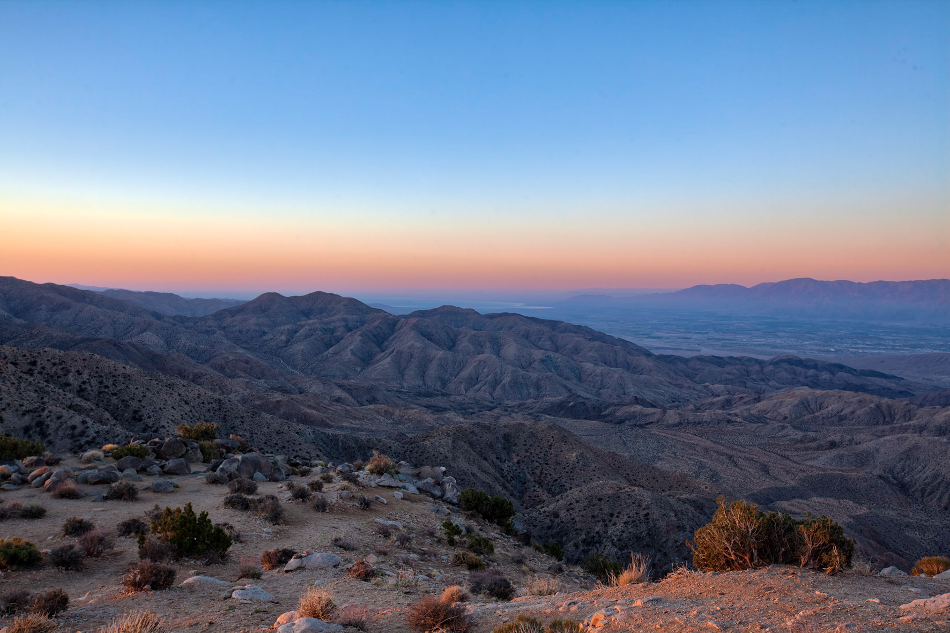 I did minor photoshop on this photo, mostly saturating the colors a bit and adding contrast.  I wanted a realistic sense of the view at dawn.  /You can see the Salton Sea in the distance and Indio/Thermal/Mecca to the right. /Photographed April 13, 2018 at 553am. 1/13s, f/11, ISO 1003-shot, +/- 2 stop HDRCanon 24-70mm f2.8 at 31mm