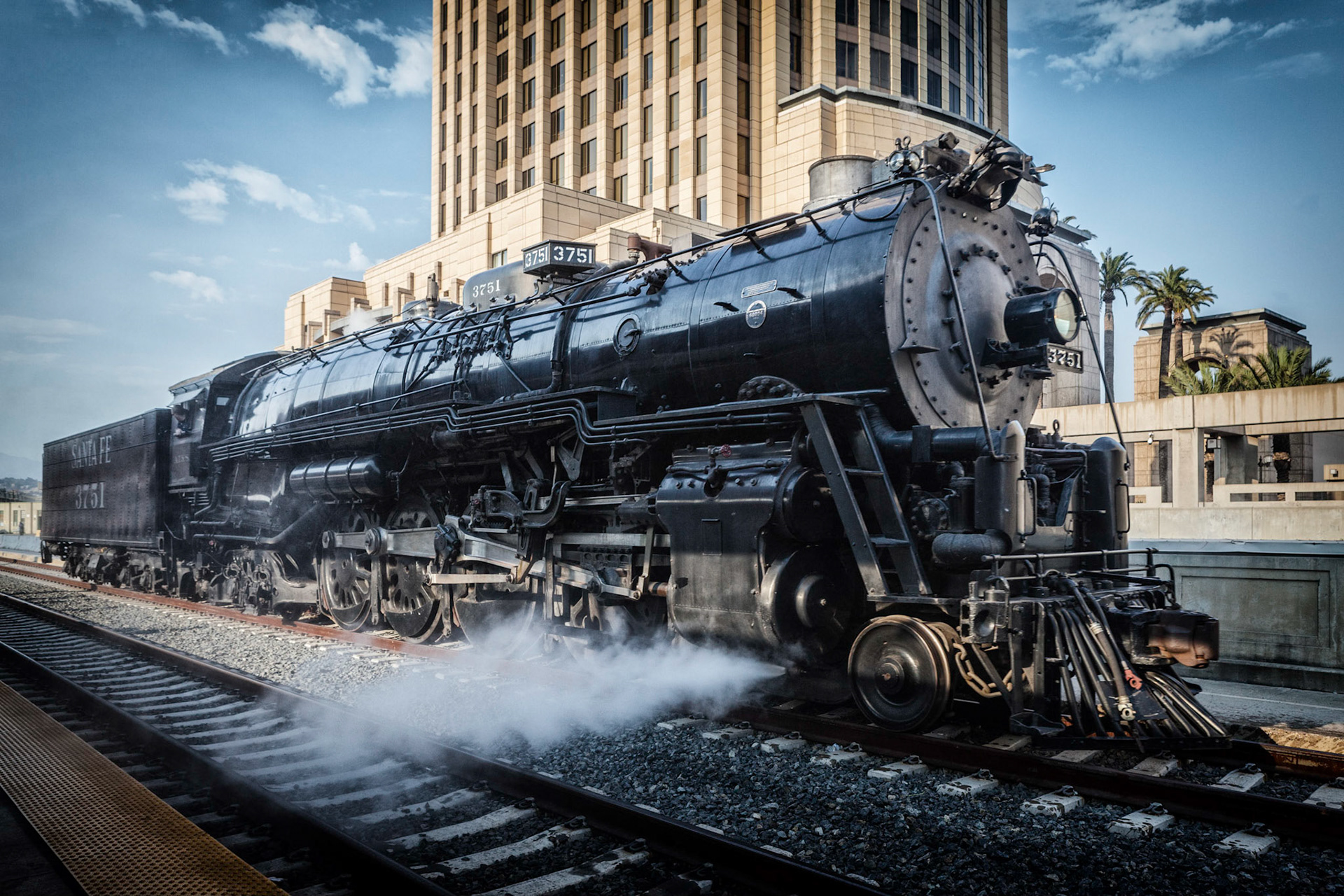 The Historic Santa Fe 3751, built in 1927, at the Union Station Summer Train Fest, Los Angeles, CA.  Processed with a slight bleach bypass effect.  Photography by Ming Lo.