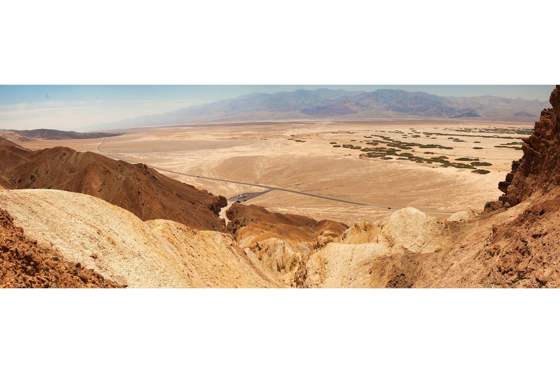 View on the parking lot and entrance to Golden Canyon