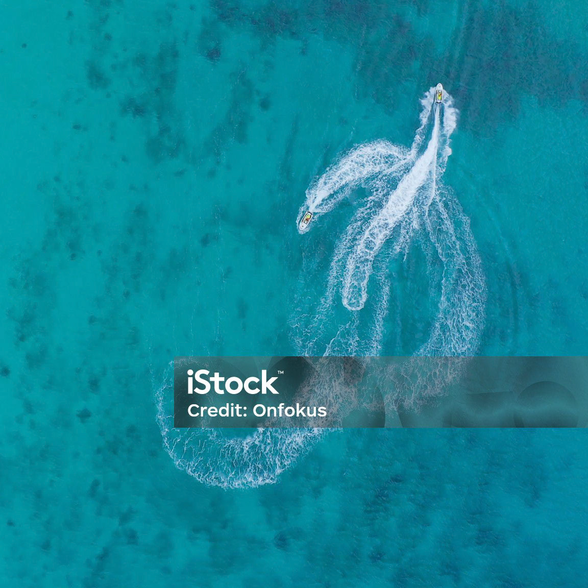 Aerial View of People on Jetski in Caribbean Sea, Curacao