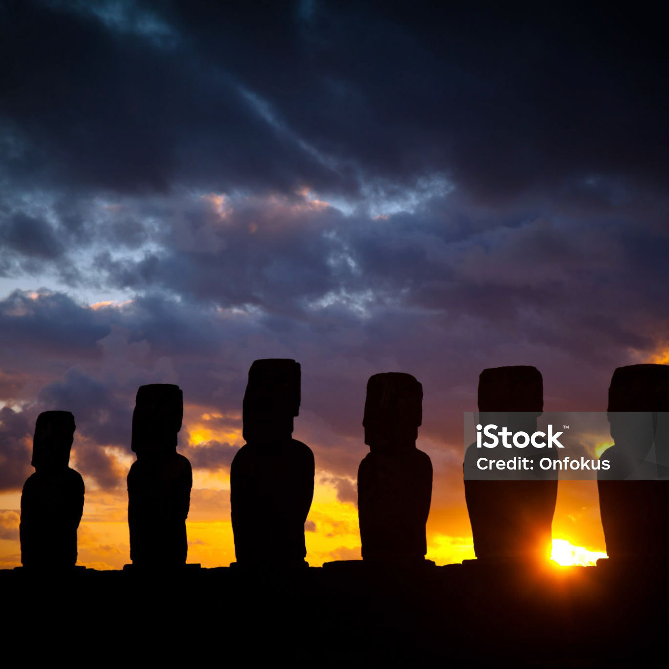 Tongariki Moais at sunrise, Easter Island, Chile