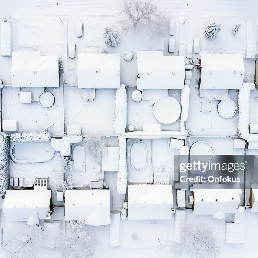 Aerial View of Montreal Suburb in winter after Snowstorm, Laval, Quebec, Canada