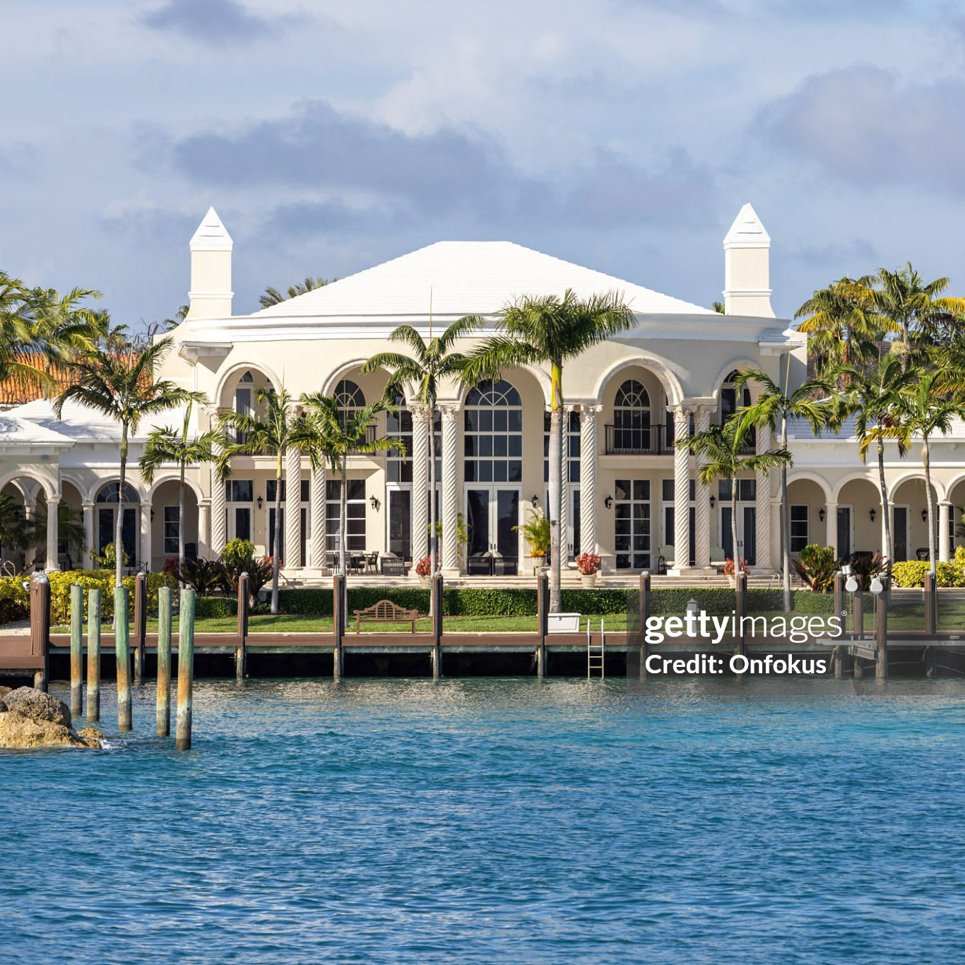 Nassau, Bahamas - March 1, 2026: Luxurious waterfront property located along Nassau Harbour in Atlantic Ocean