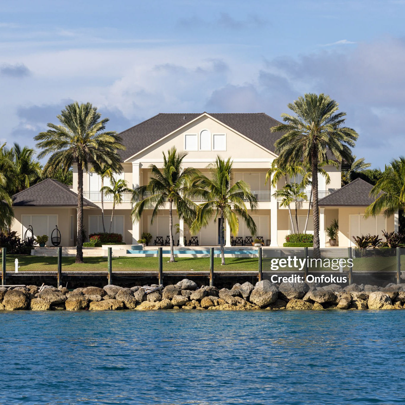 Nassau, Bahamas - March 1, 2026: Luxurious waterfront property located along Nassau Harbour in Atlantic Ocean