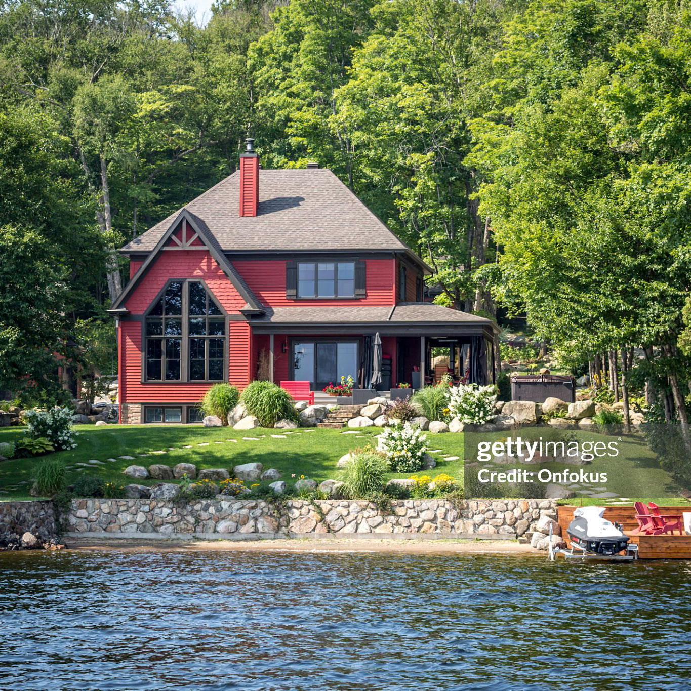 Lac St-Joseph, Сanada - August 18, 2015: Luxurious lakefront property located in Lac St-Joseph, a rich suburb of Quebec City on a sunny day of summer.