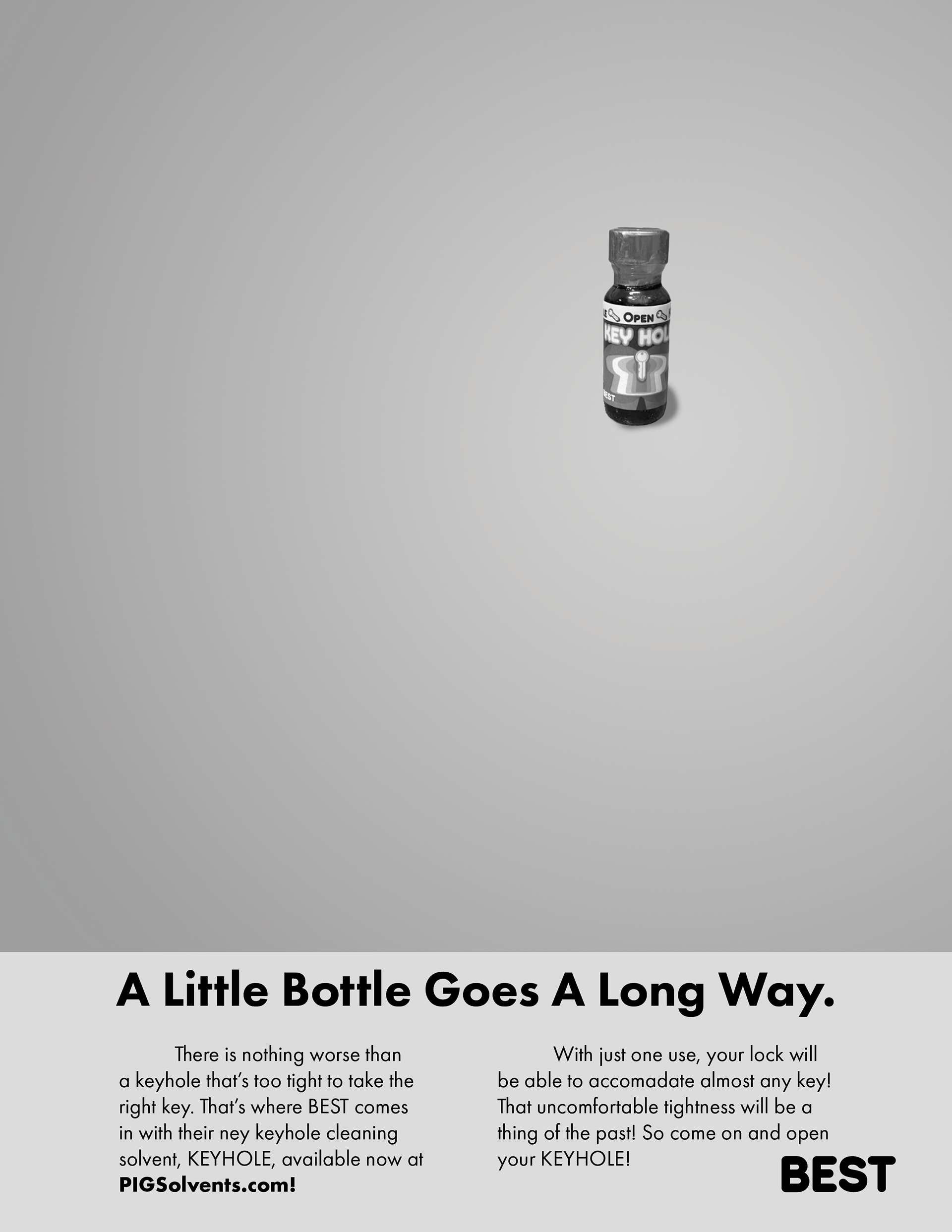 An ad for Key Hole that parodies a classic car ad