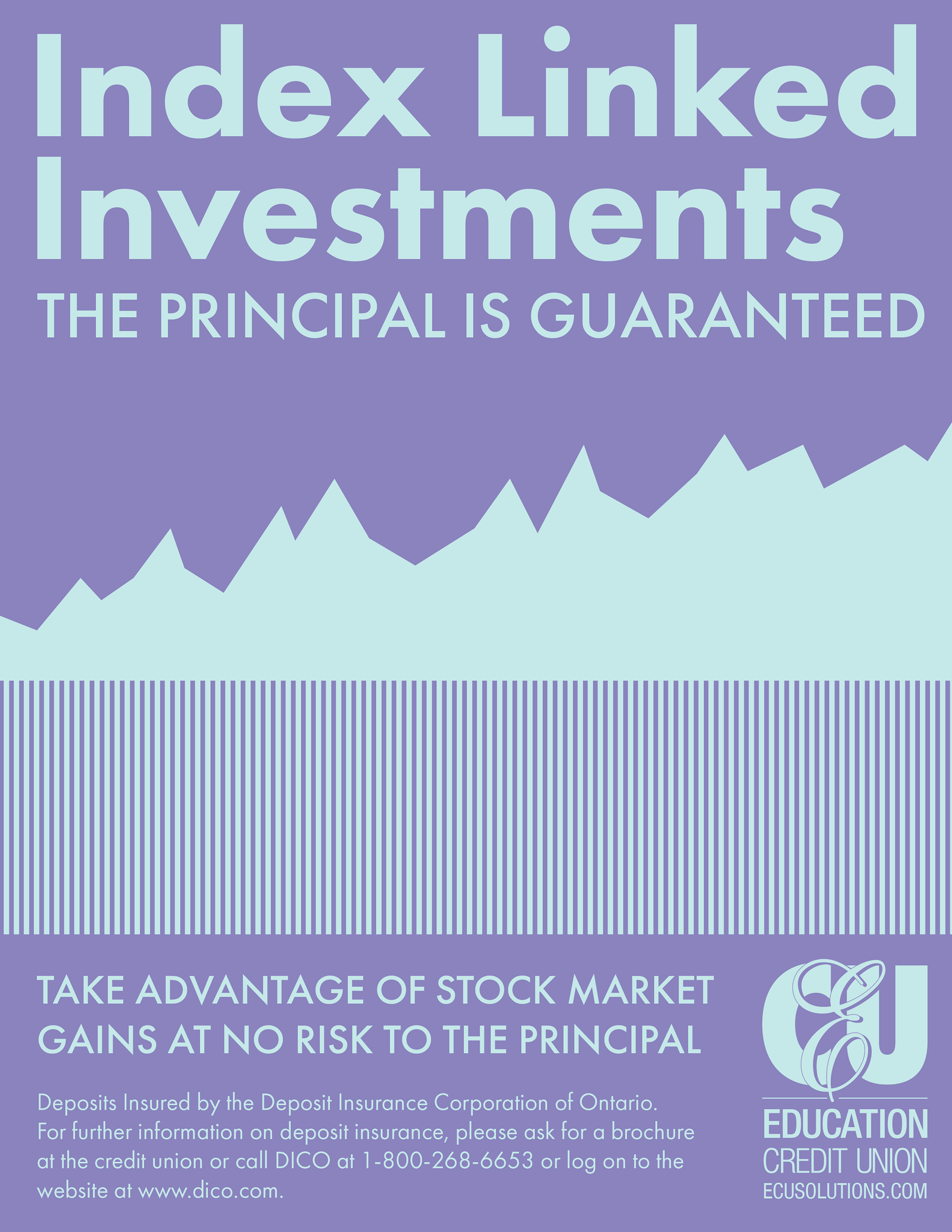 Violet and light blue Index Linked Investment ad