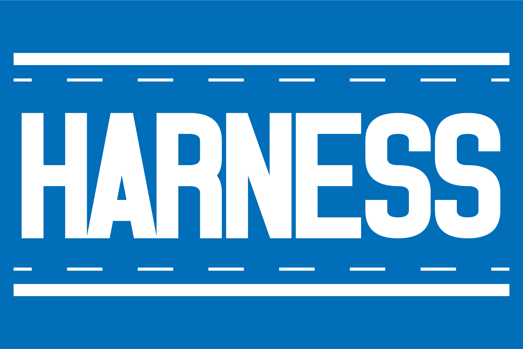 Harness logo, using leather stitching as a visual motif.