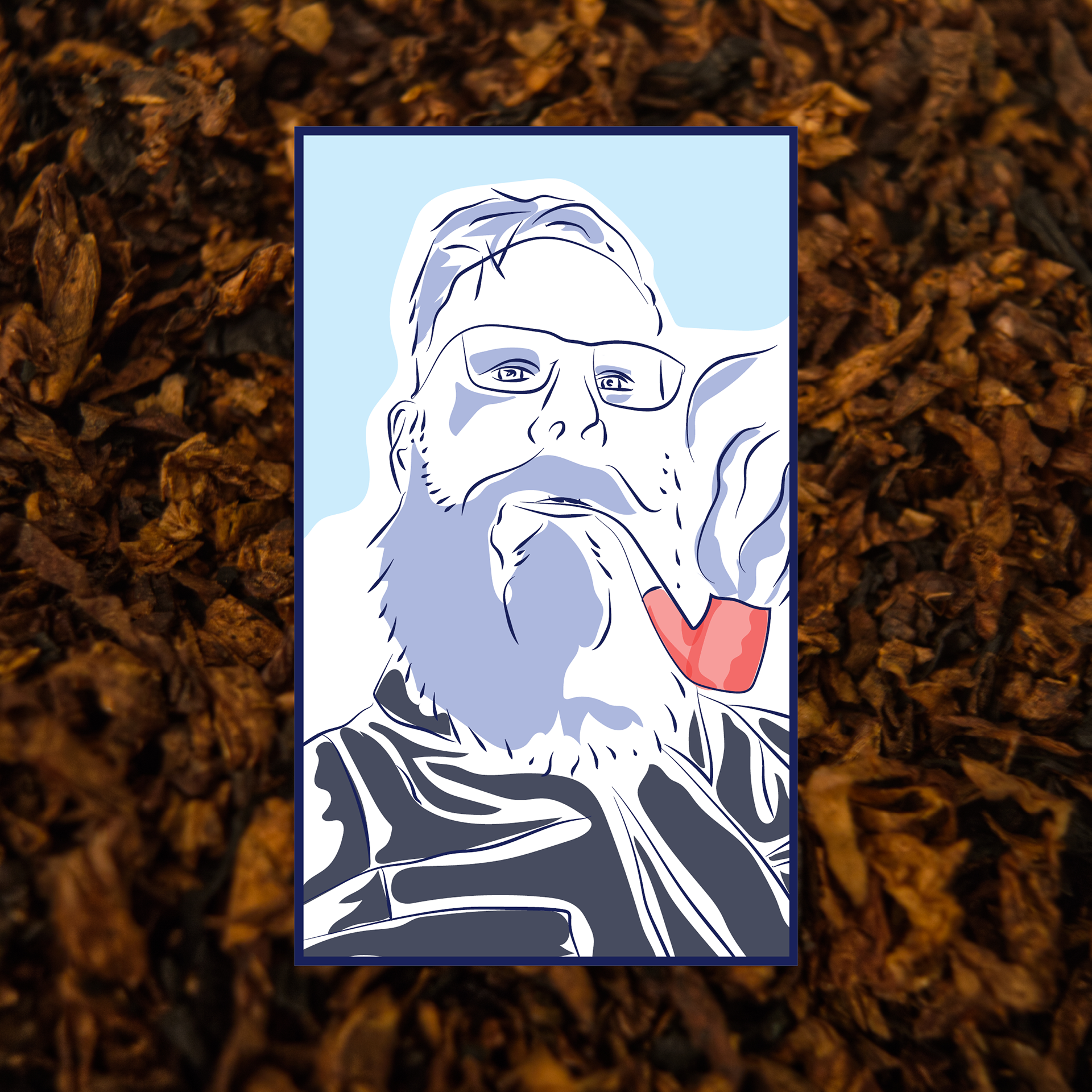 A drawing of the man behind Polyatomic over pipe tobacco
