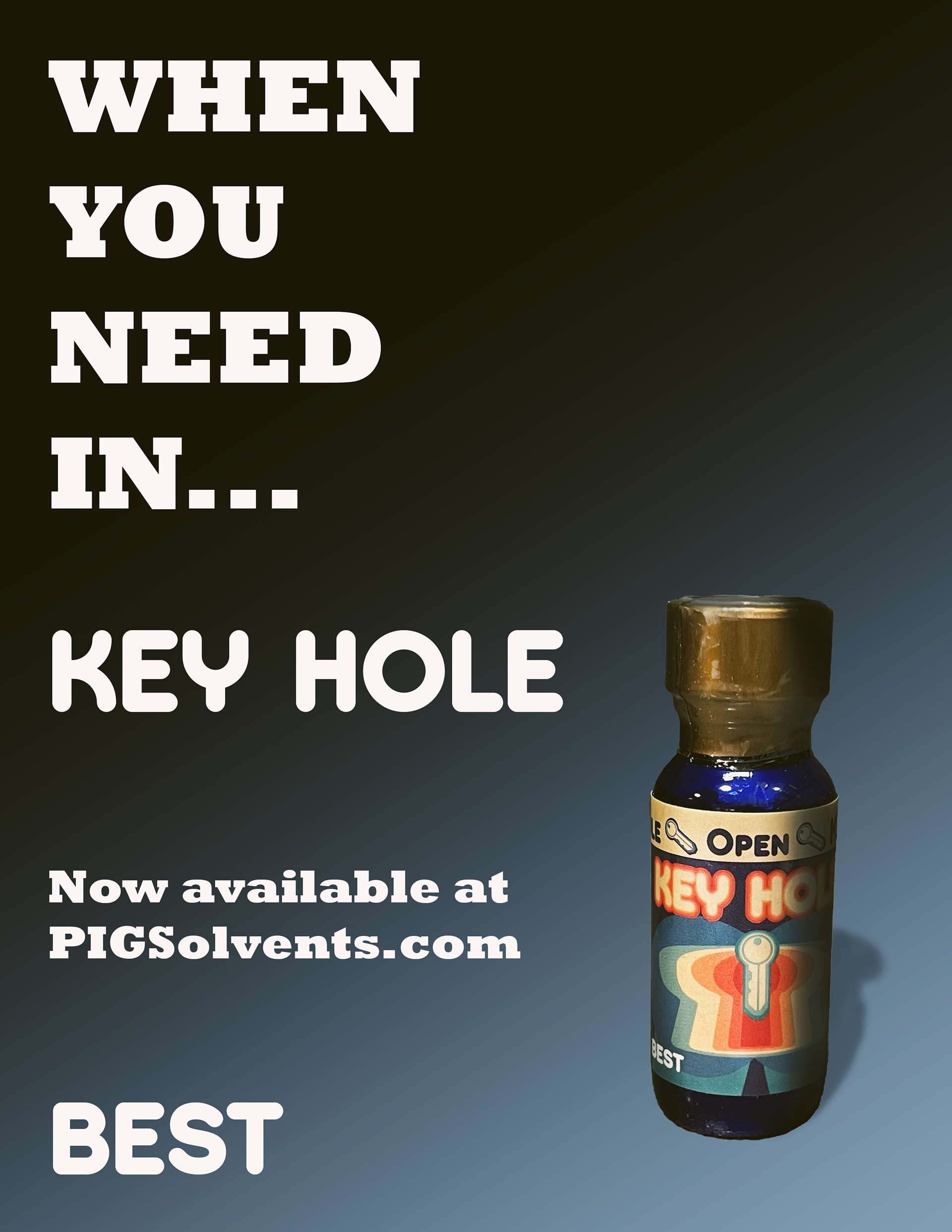 This Key Hole ad follows a very simple 1970s style product shot ad, using a simple gradient and large type.