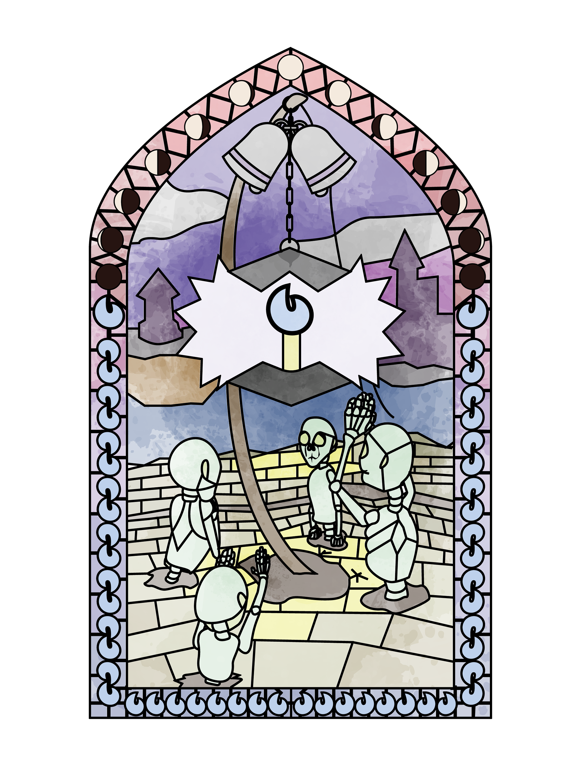 A stained glass stile tattoo design based on characters from Bloodborne