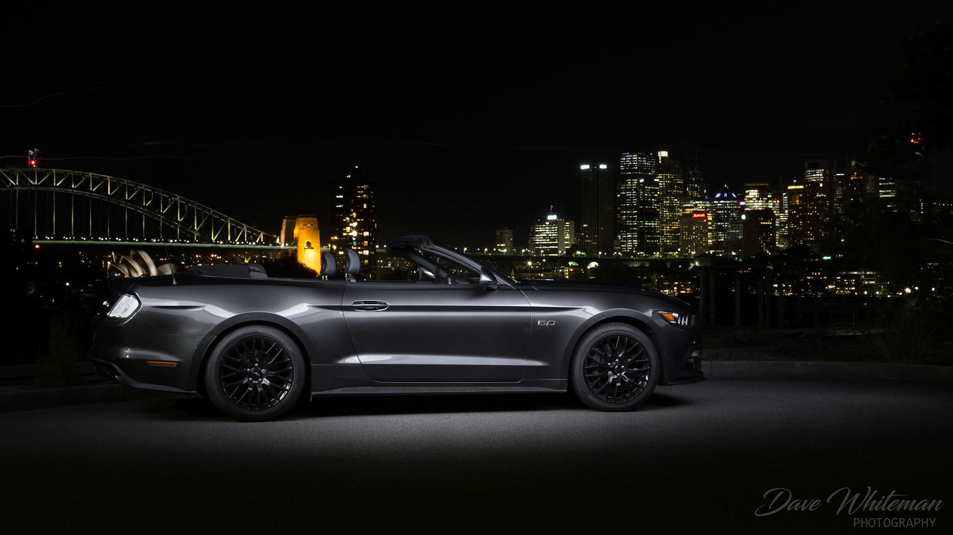 Keith Davies beautiful Mustang against the Sydney skyline.