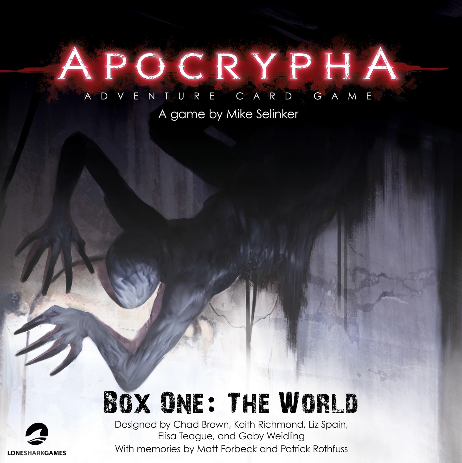 The first box of the Apocrypha Adventure Card Game features a high-contrast illustration with boldly-styled red lettering to pull the eye on retail shelves