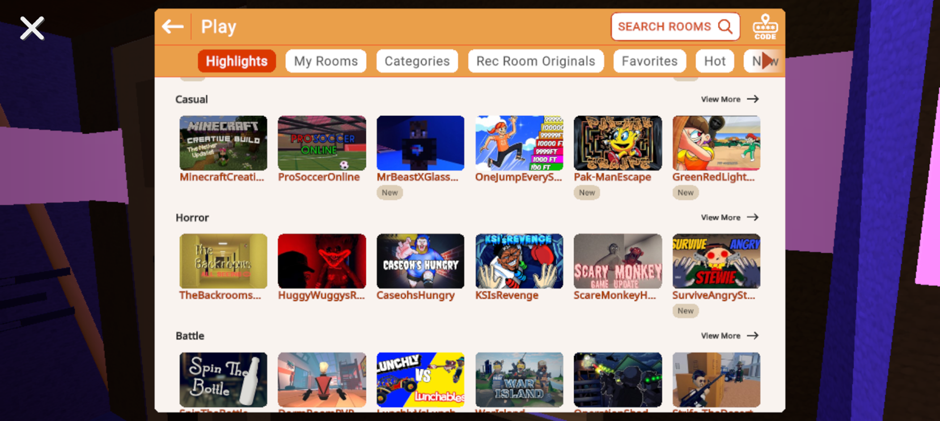 Content discovery menus in Rec Room are organized to serve the needs of different users