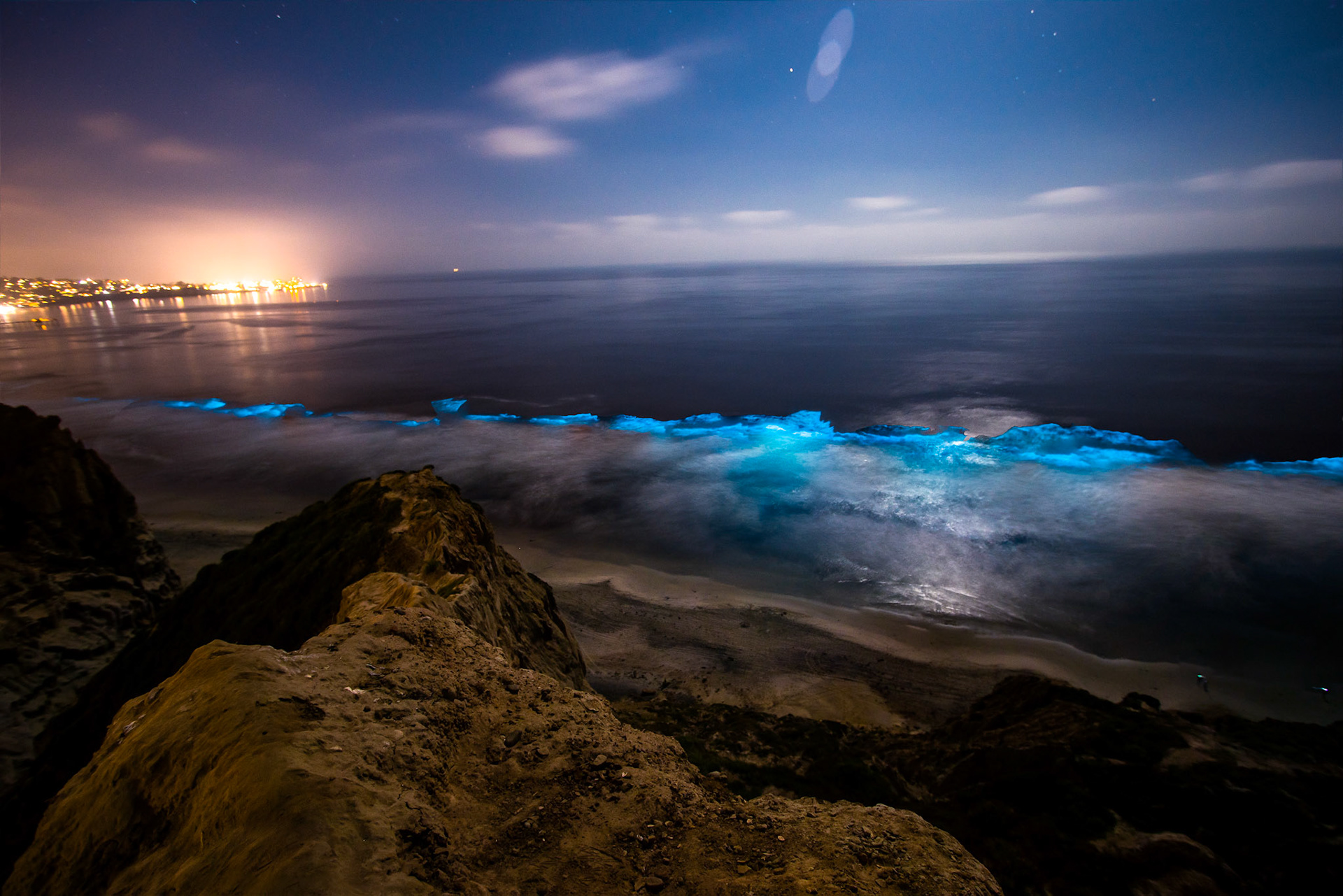 Bioluminescence from Blacks Beach Cliffs