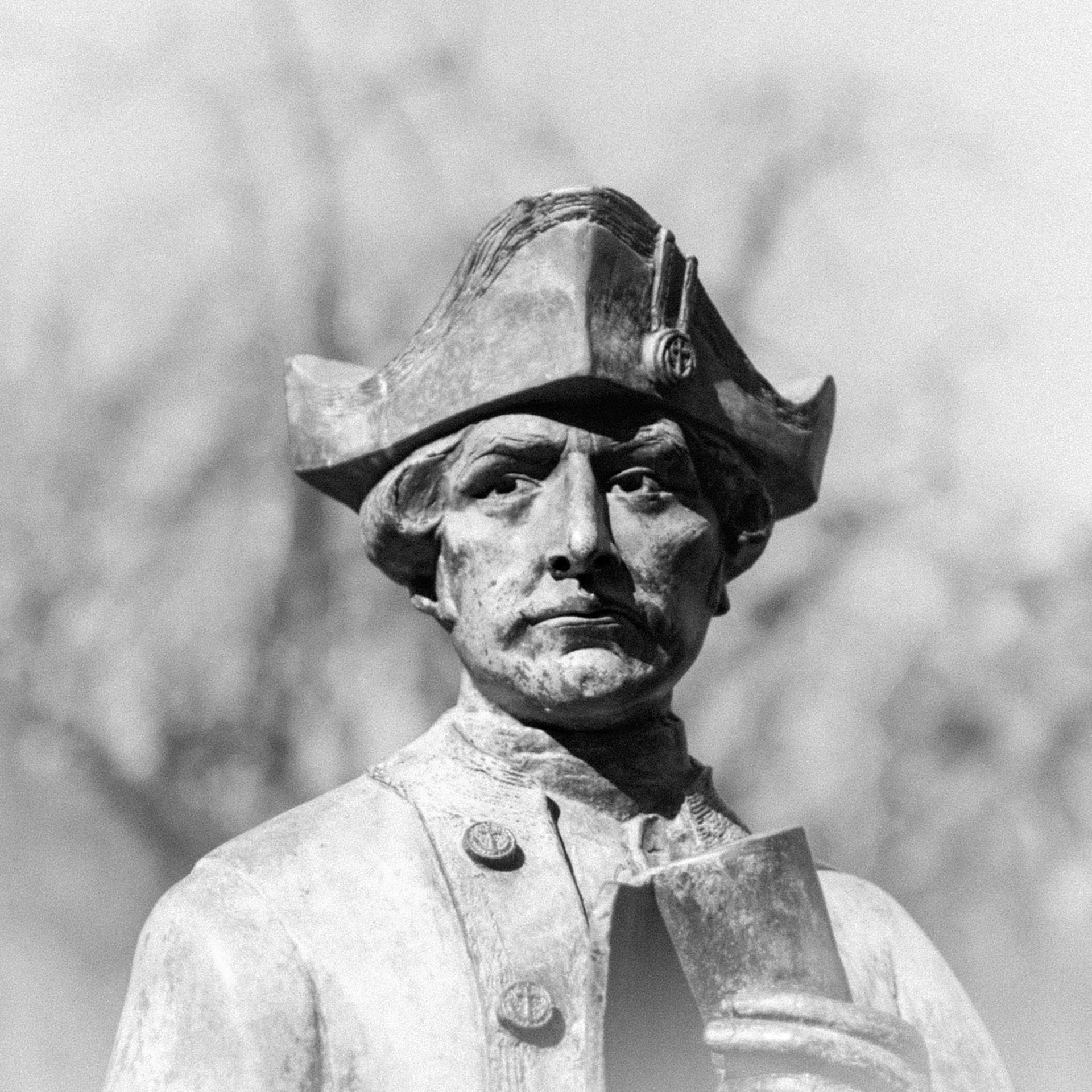 Statue of Captain James Cook near the Cooks Cottage in Fitzroy Gardens, East Melbourne, Australia