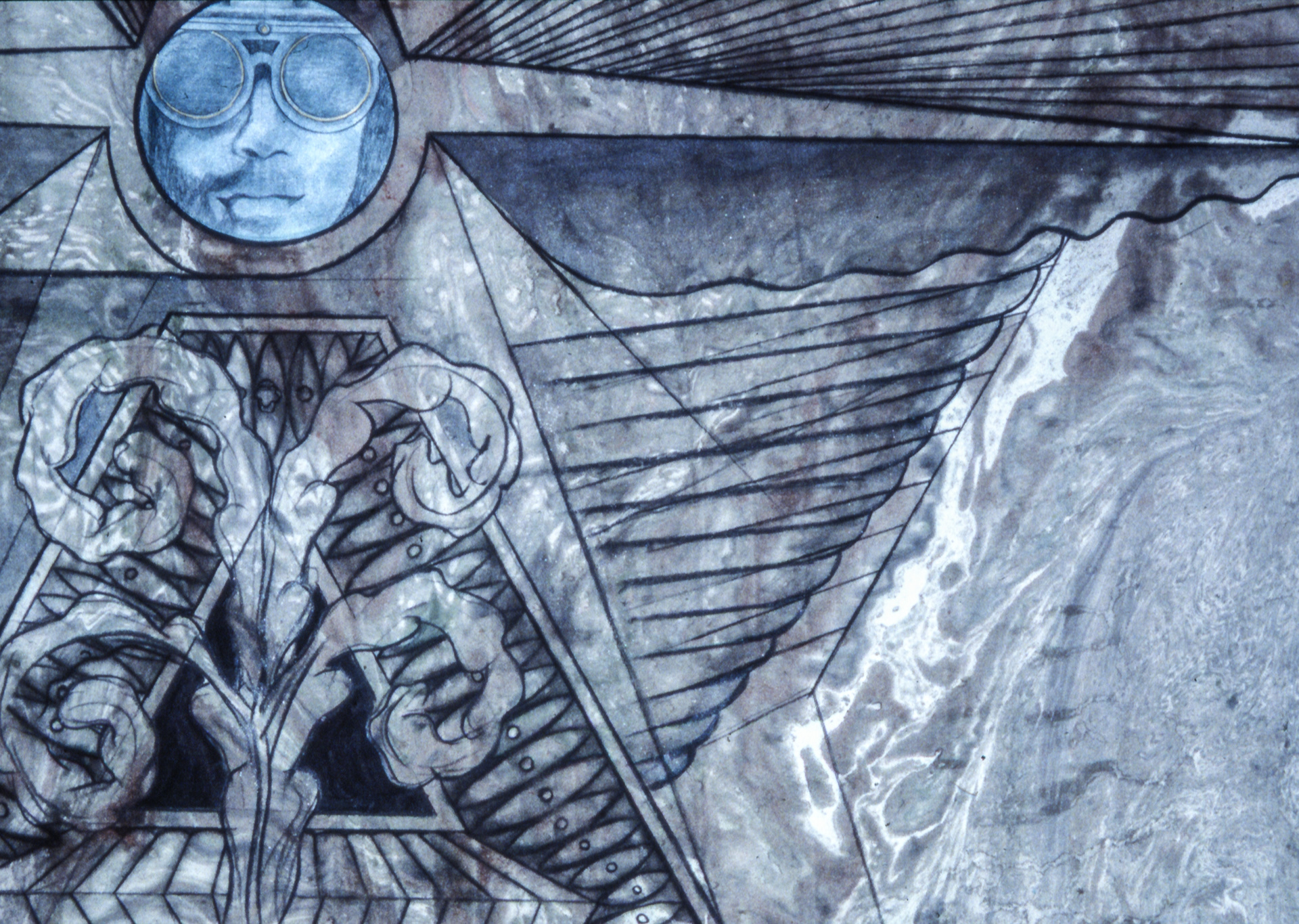 charcoal and oil paint on paper