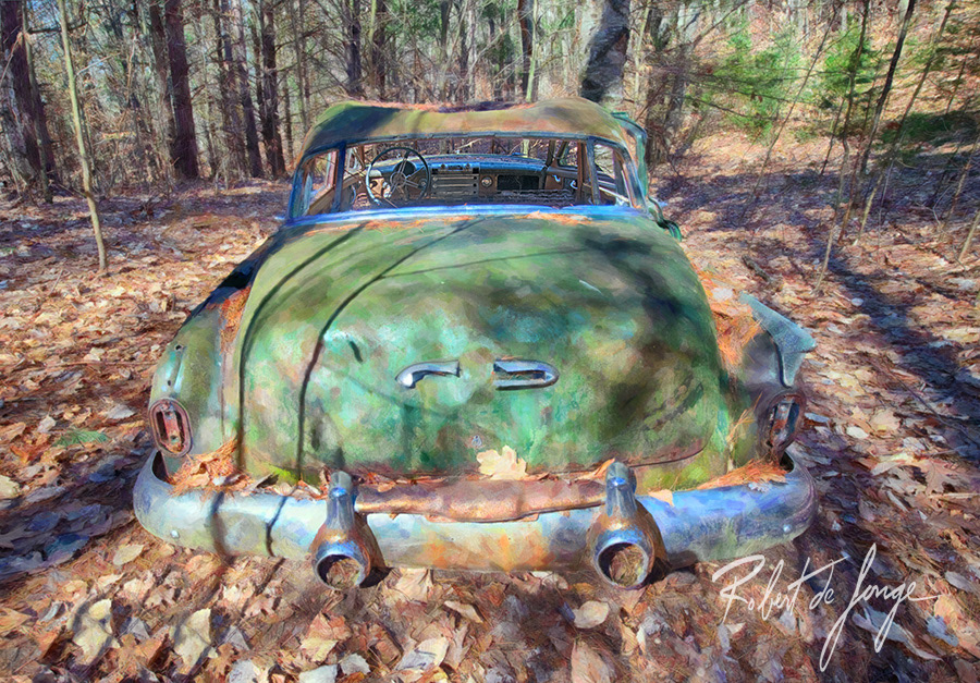 A view of the rear of an abandoned 1952 Buick • BuickBack6b.jpg