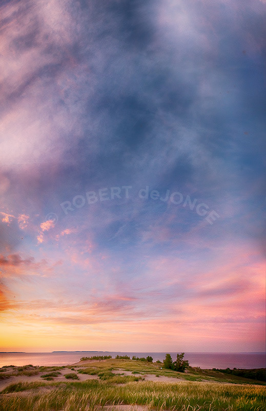 Sleeping bear point, Manitou Passage, Twilight sky, evening, grasses, poplar trees