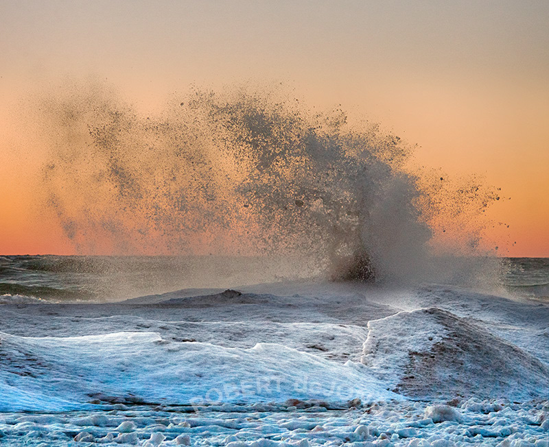 Winter, Ice Ridge, Splash, Lake Michigan, Great Lakes, Spray, Volcano, pieces of ice, slush