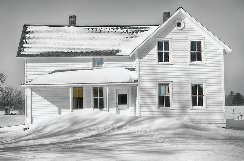 Winter, drift, snow, white, farmhouse, Port Oneida, shadows, Peter Burfiend