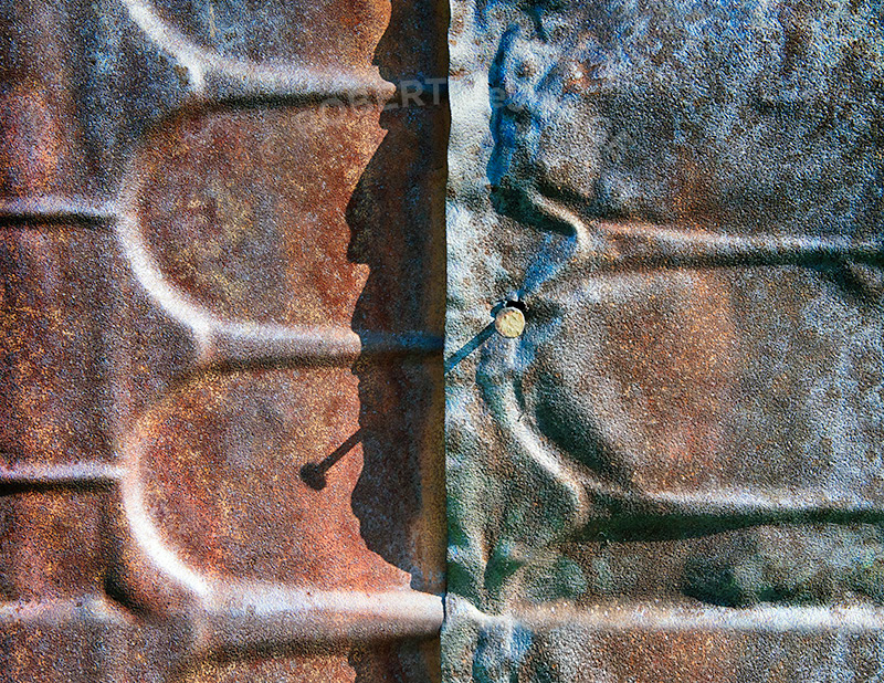 Nail shadow, metal siding, repurposed, patina, weathered, pattern