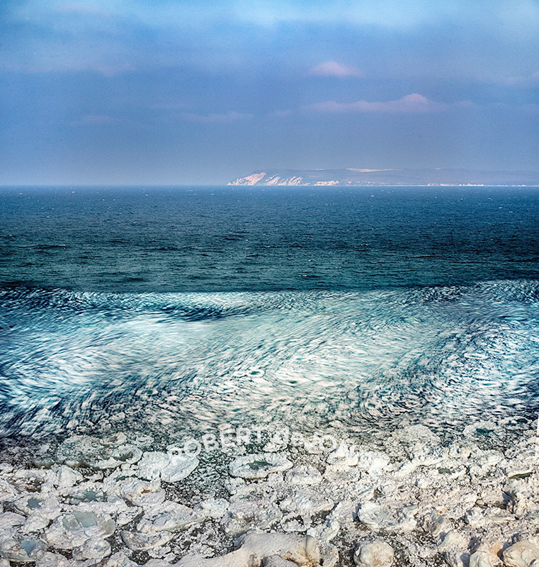 Sleeping bear point, ice flow, manitou island, lake Michigan, waves, mid-day