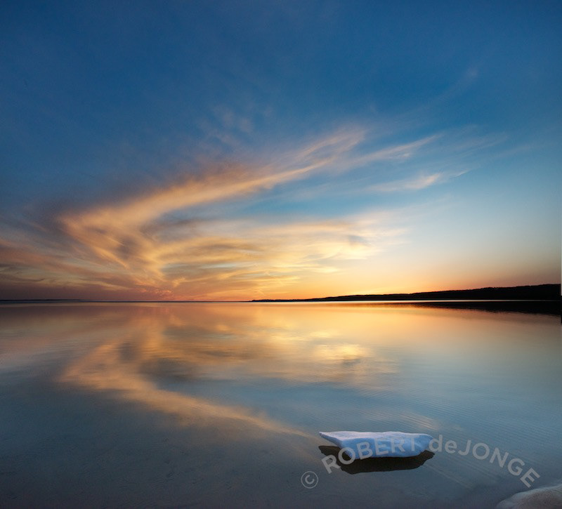 The last ice, Little Traverse Bay, Lake Michigan, Sunset, winter, Spring, Twilight