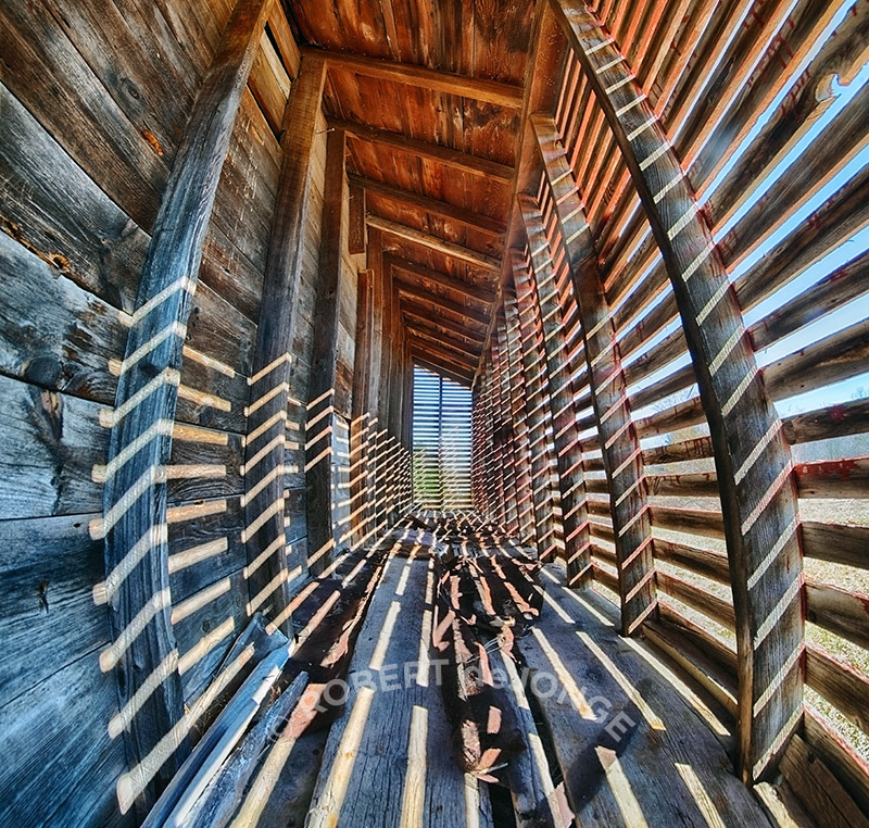 Homestead, Farm, corn crib, wide angle, slats, Port Oneida