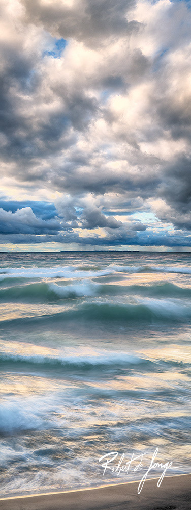 A windy evening at Sleeping Bear Point — Rain on the horizon • CloudColumnIslandWaves2c