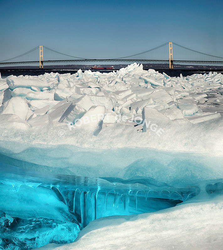 Ice, Break up, Mackinac bridge, Blue ice, Lake boat, Lake Michigan