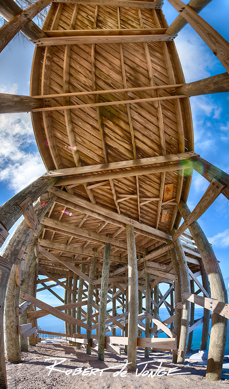 Wide angle image from under the deck at the Pierce Stocking Lake Michigan Overlook