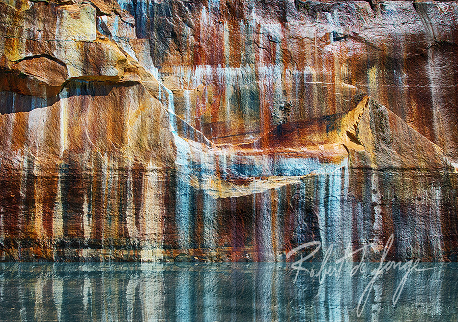 Abstract painting of the rock surface by mineral seeps • RockChapel6c.jpg