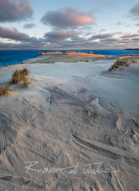 The first morning light hits Sleeping Bear Point and the Manitou Islands, Beautiful textures in the shadows