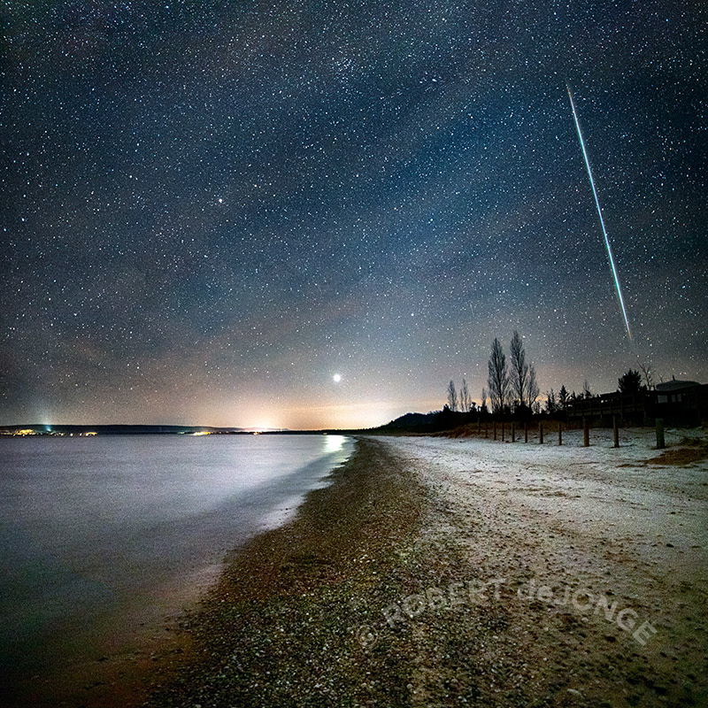 night sky, Sleeping Bear Bay, Glen Haven, Meteor, Meteorite, Venus, Planet, Beach, Homestead