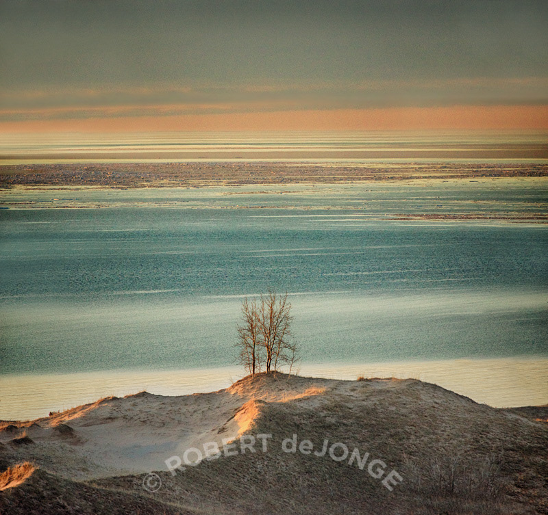 ice, Manitou Passage, Lonely tree, sunset,