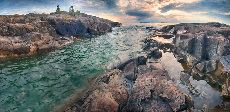 Scoville point, Lake superior, morning, dawn, granite, inlet, sunrise, stormy