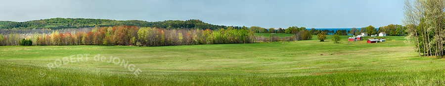 Spring, Tree buds, Color, Port Oneida, Panorama, Farm, Fields, grass, Sleeping Bear Dunes National Lakeshore