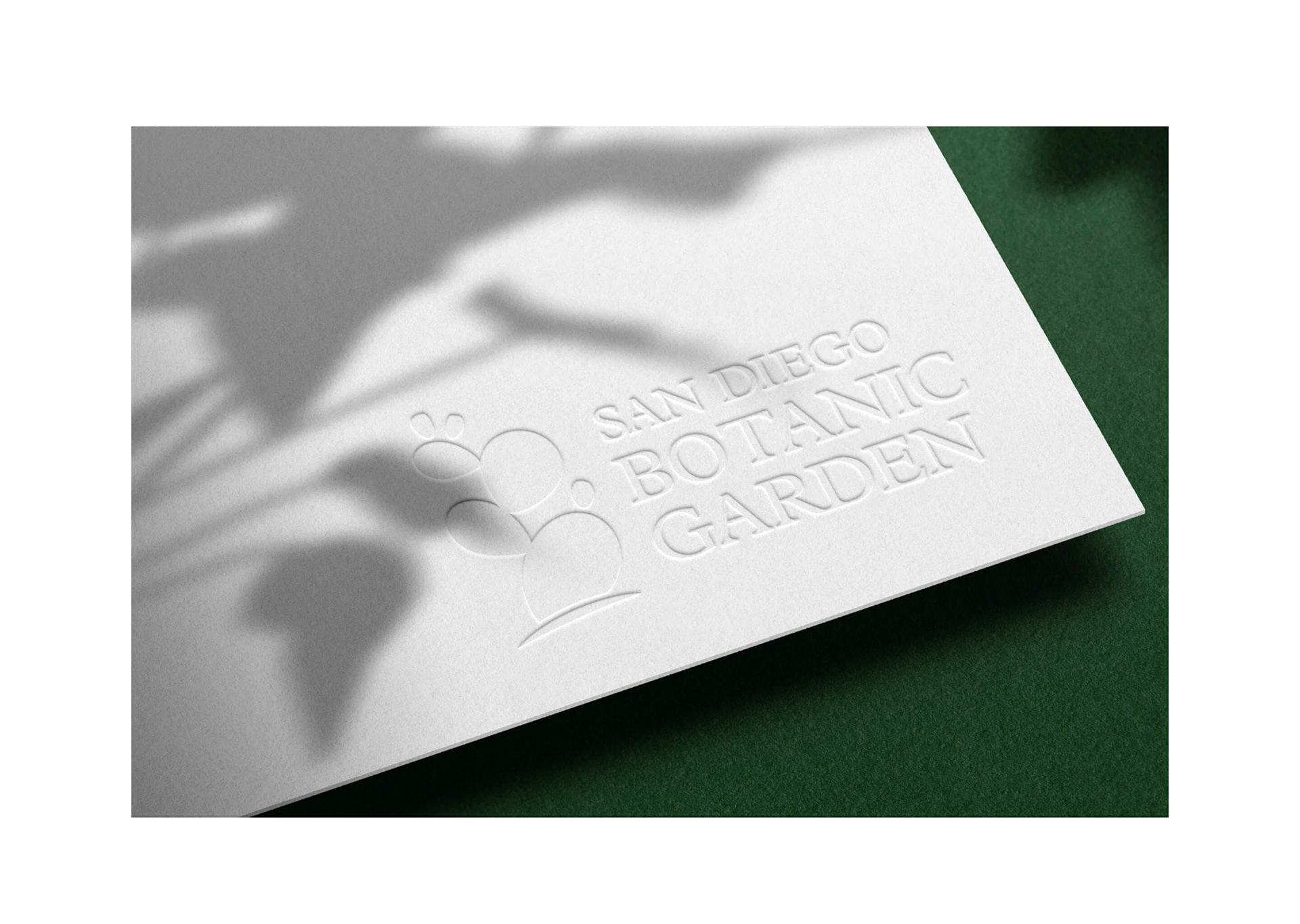 San Diego Botanic Garden logo embossed on a heavy white cardstock