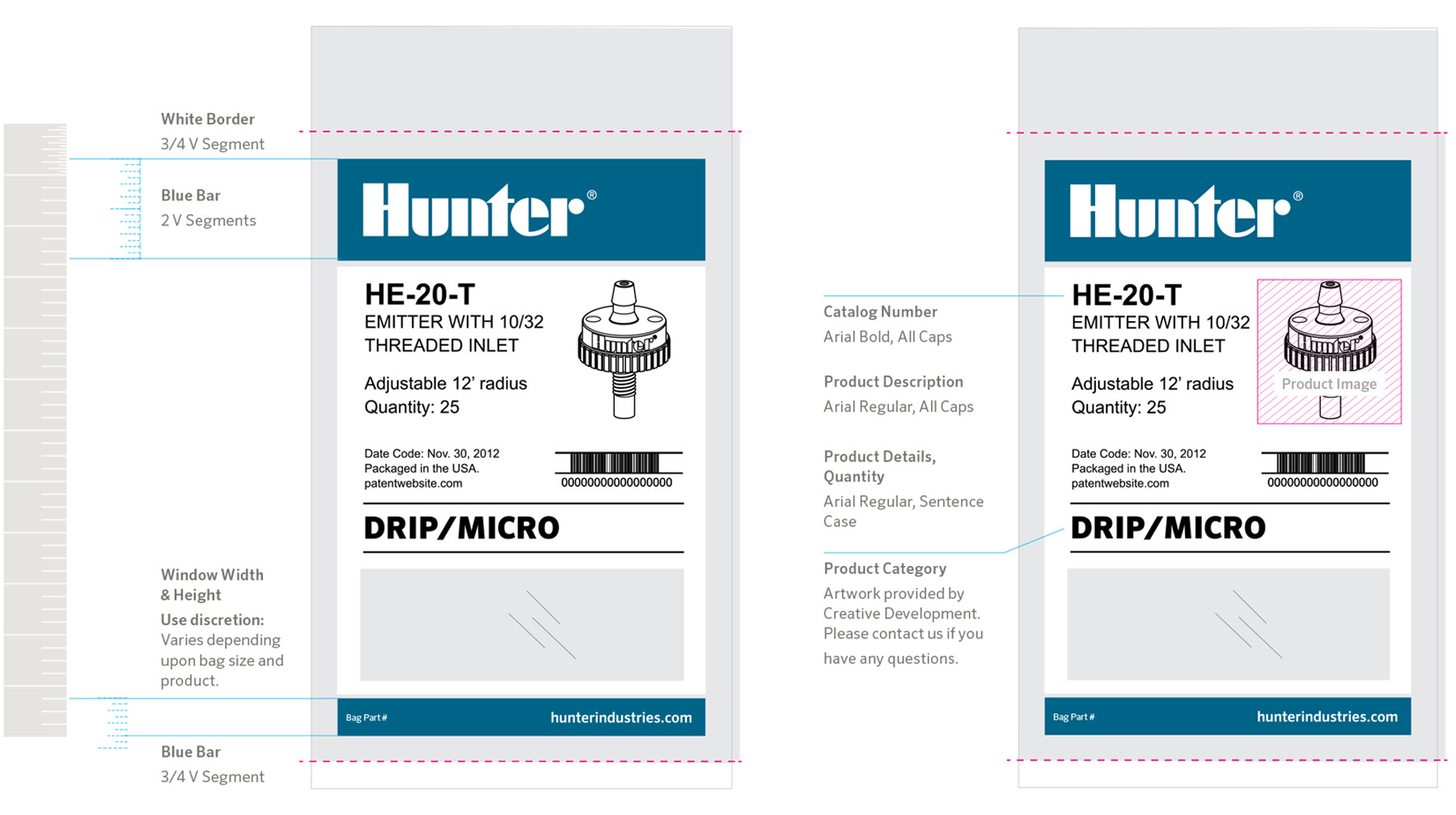 Hunter Industries Distributor Packaging—bag art that uses the Rubber Grid System