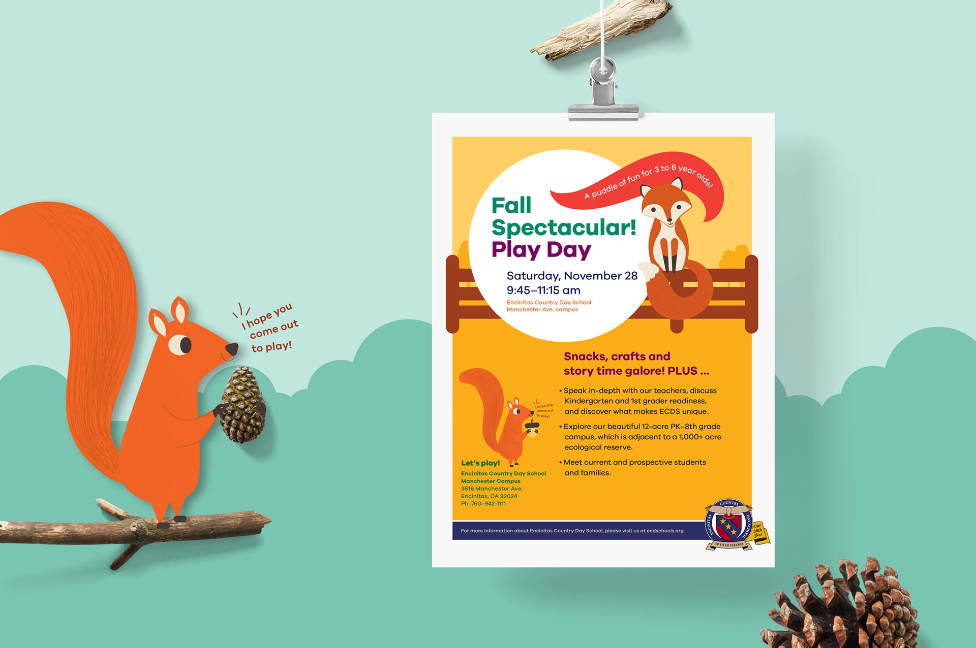 Encinitas Country Day School (ECDS) Fall Spectacular Play Day. Design and Illustration by Abby Miller.