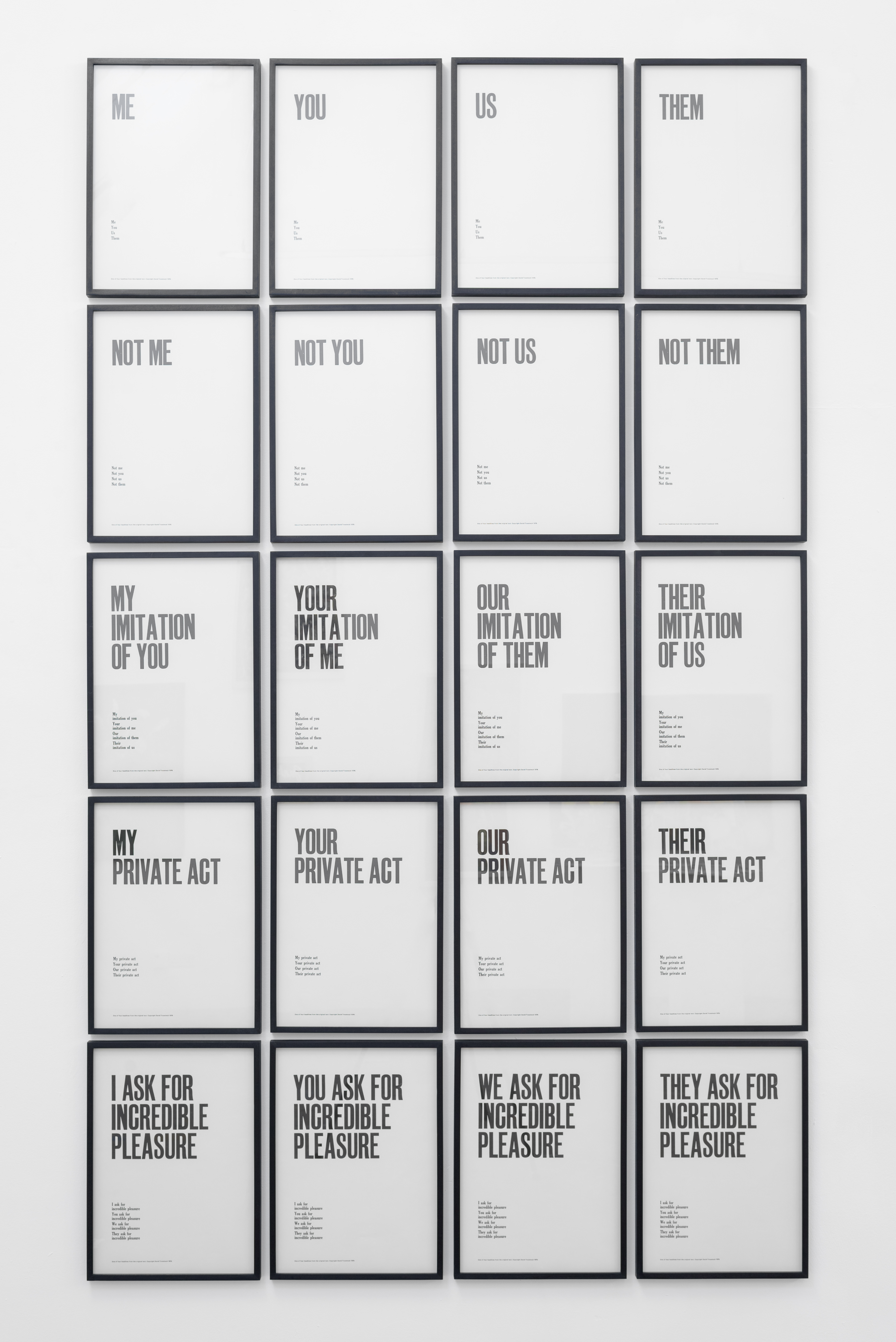 20 broadsheets; David Troostwyk, 1979; framed broadsheets; 46.4 × 33.7 × 2.5cm [×20]