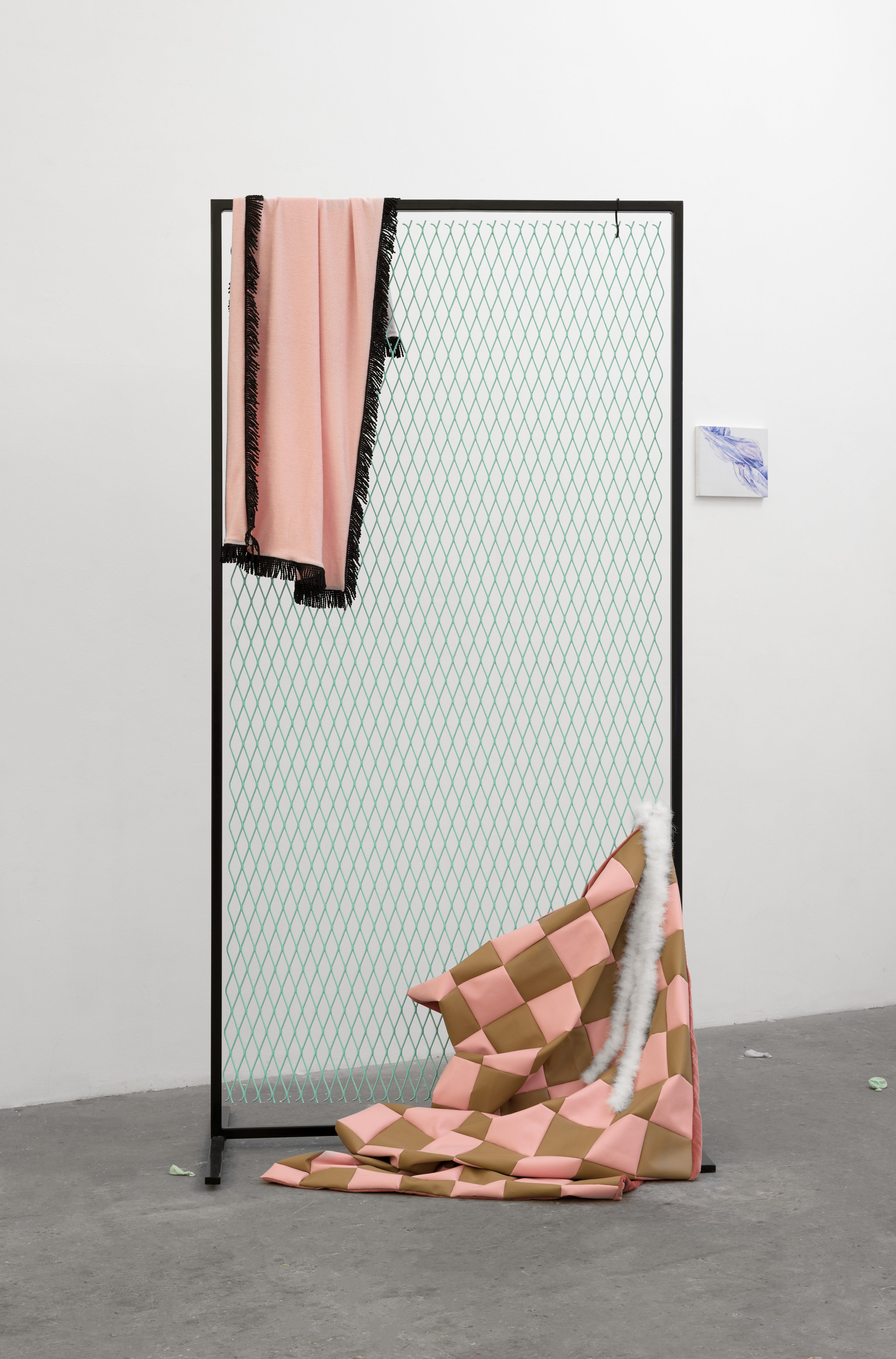 Slightly Guilty Pleasures; Alice Chandler, 2015; powder coated steel, expanded steel mesh, towelling, faux leather, velvet; 260 × 132 × 90cm