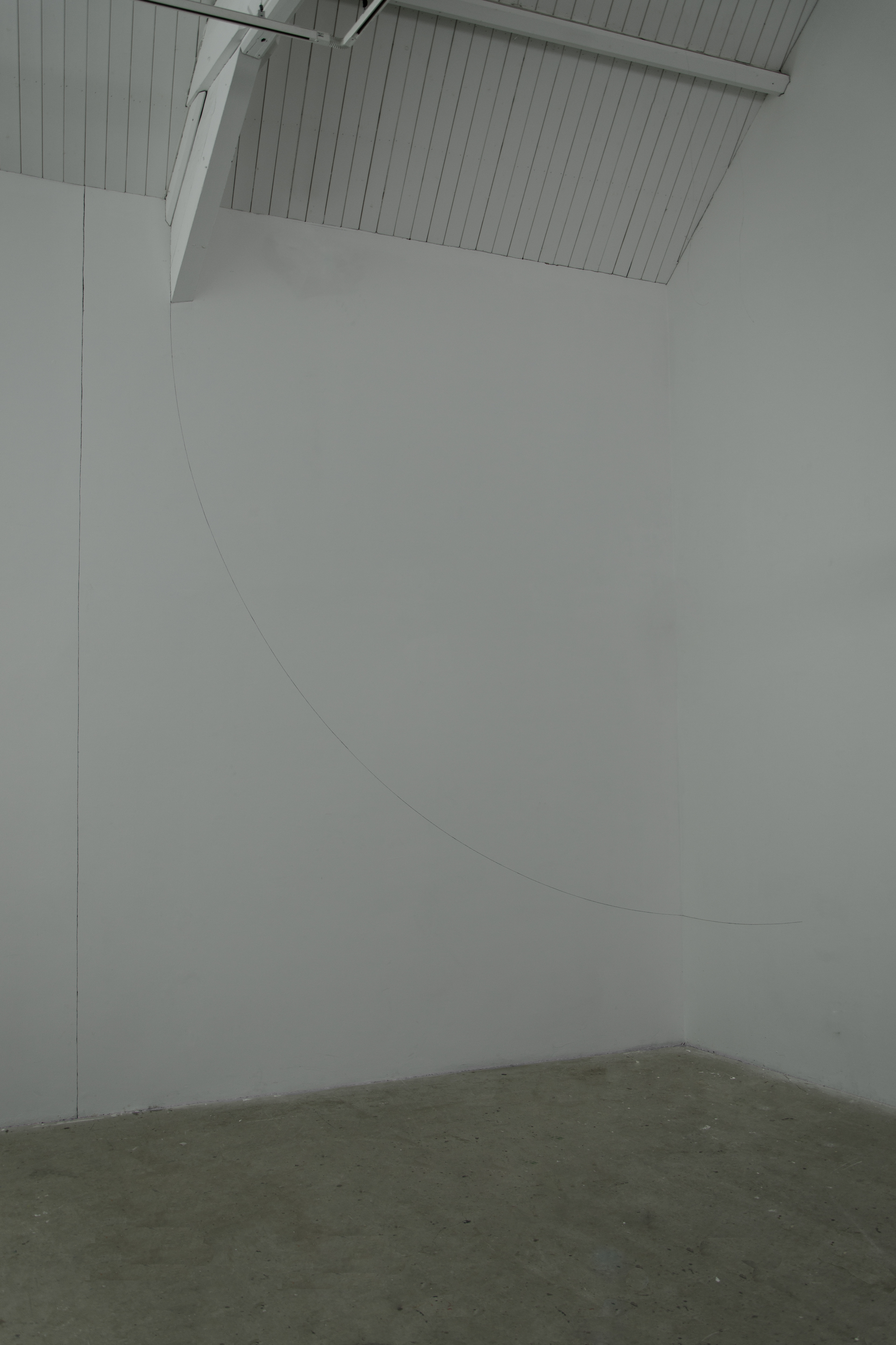 Freehand Vertical Line; Stuart Bennett, 2013; black pencil; 420cm / Constructed Curve; Stuart Bennett, 2013; black pencil; 300 × 300 × 80cm approx