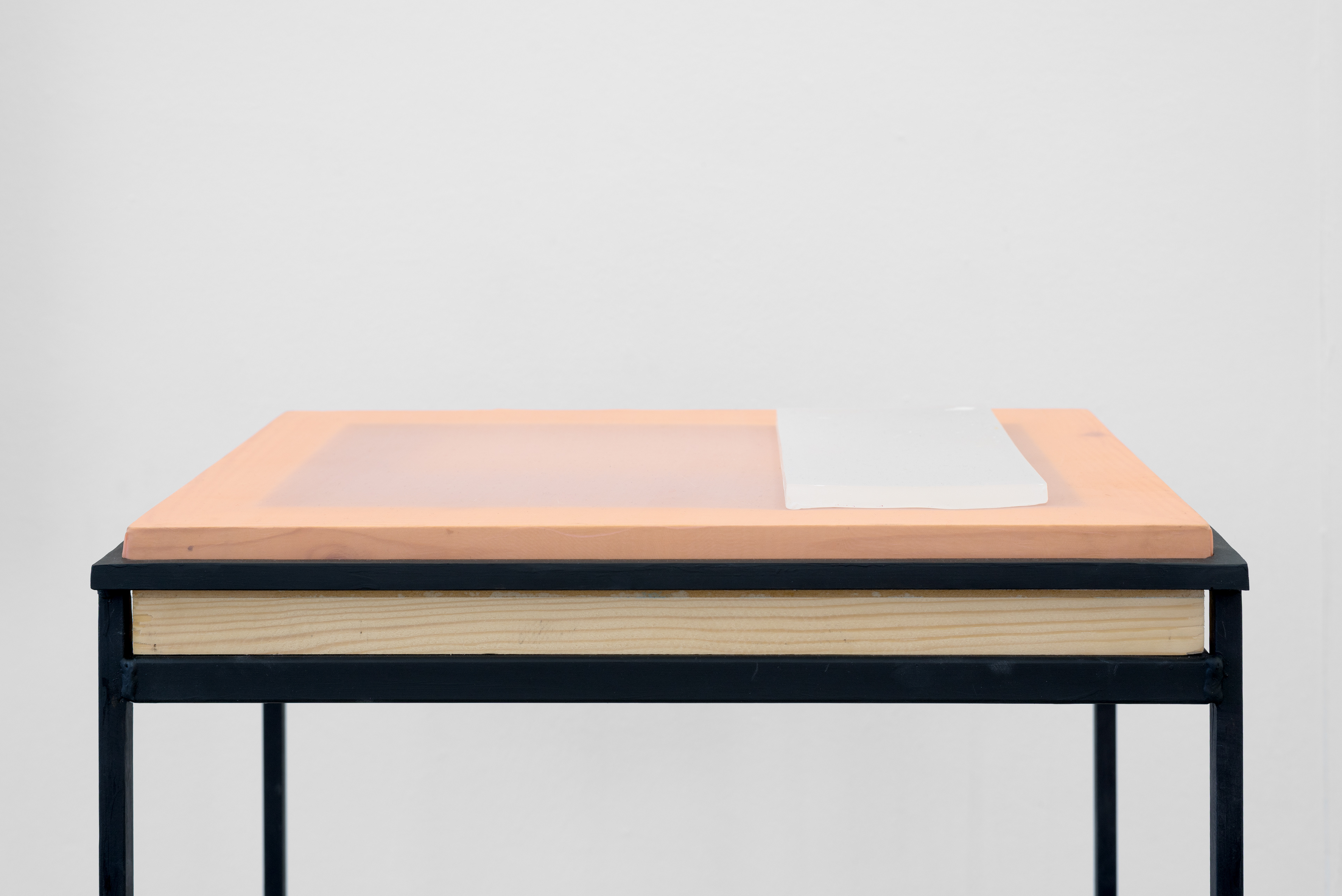 Hold; Grace Woodcock, 2016; oil on board, wax, mesh and steel; 112 × 49.5 × 35cm